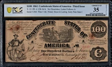 PCGS 35! 1861 CONFEDERATE STATES T-13 $100 NOTE