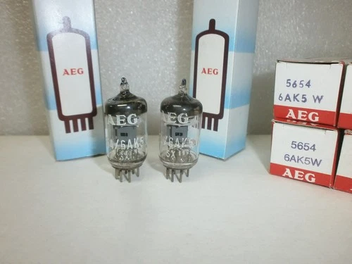 2 x 5654 (6AK5W,EF95, 6J1) AEG - Telefunken - NOS - NIB - El. tubes