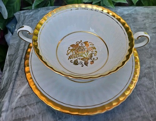 Vintage Paragon Z783 Golddistel & Blume Goldband Suppentasse & Untertasse 43/4×H21/2" - Bild 1 von 9