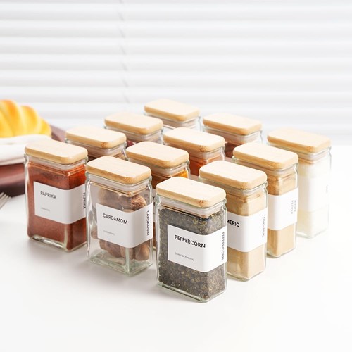 Glass Spice Jars with Labels, 4oz Glass Jars with Bamboo Lids, Square Spice J... - Picture 8 of 8
