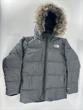 The North Face Girls 550 Down Parka Jacket with Fur Hood Size Large 14/16 Grey