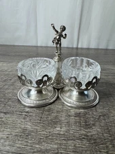 Vintage Italian Silver Plated Open Salt & Pepper Glass Bowl Cellars
