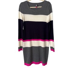 Vince Camuto Colorblock Sweater Dress Casual S Gray/Navy/Ivory/Pink