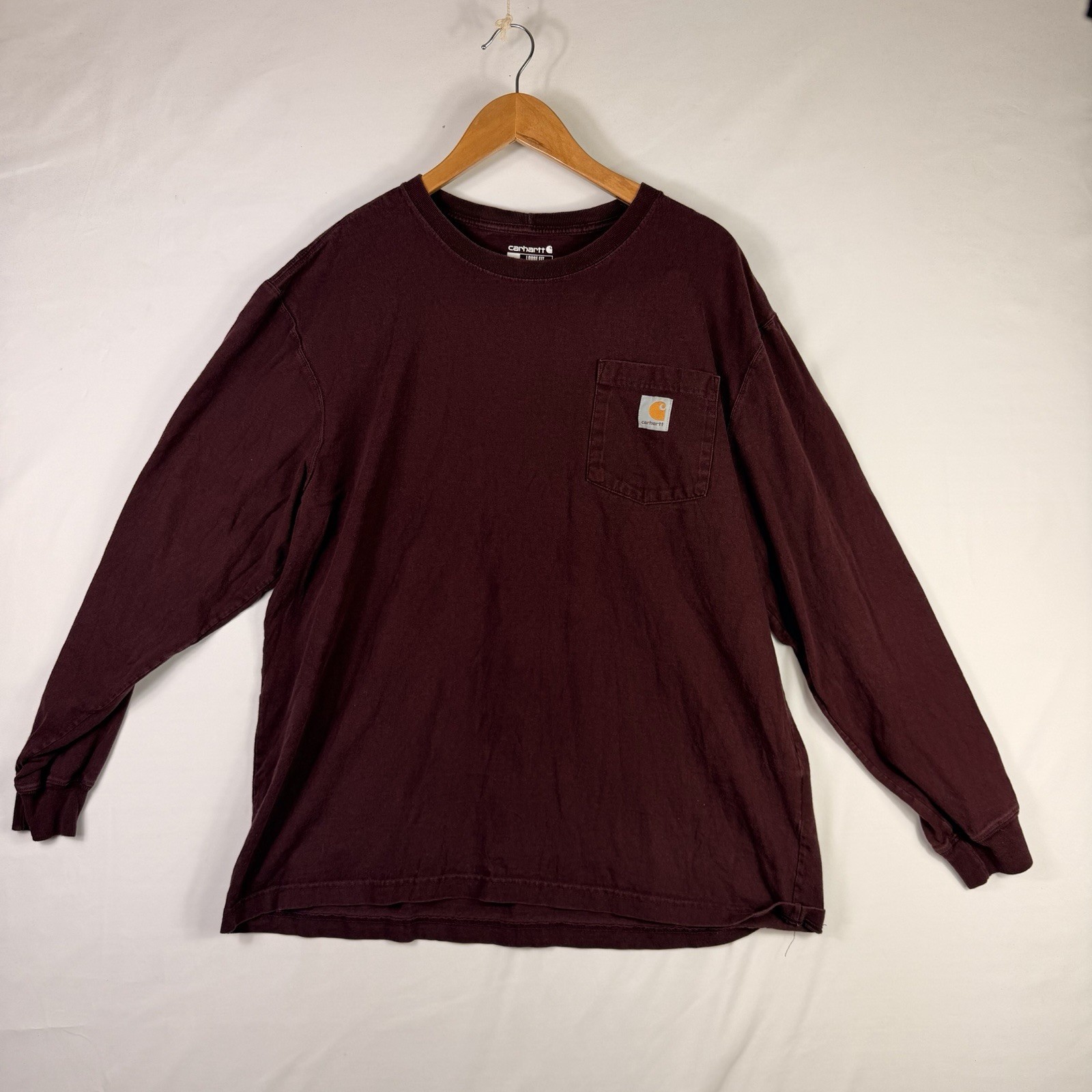Carhartt Men's Loose Fit L Maroon Pocket Long Sleeve T-Shirt K128