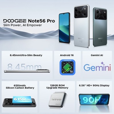 DOOGEE Note 56 Pro Android 16 Unlocked Cell Phone 32GB+128GB
