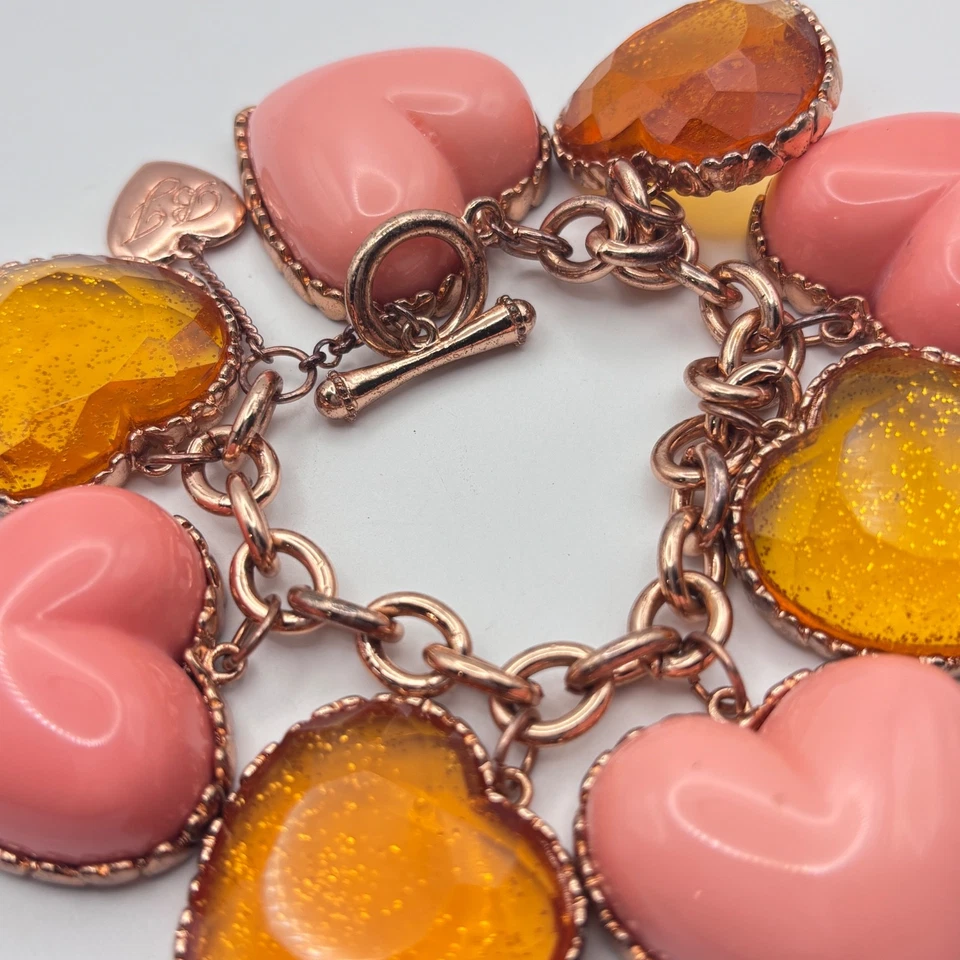 Betsey Johnson Pink Glitter Heart Toggle Bracelet - Image 2 of 4