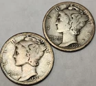 1923 P S Mercury Dimes (2) Coin Lot, 90% Silver Coins, Great 4 Albums M-23AB23