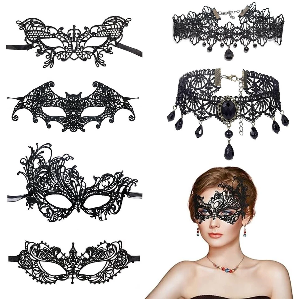 Wunderschöne 4-teilige Maskerade Set mit eleganten Halsketten für jede Party - Bild 3 von 4