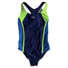 Speedo Girls Swimwear Medium M Blue green Colorblock One Piece Logo Racerback