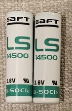 2 Saft LS 14500 LS14500  AA 3.6V Lithium Battery 2.6Ah capacity