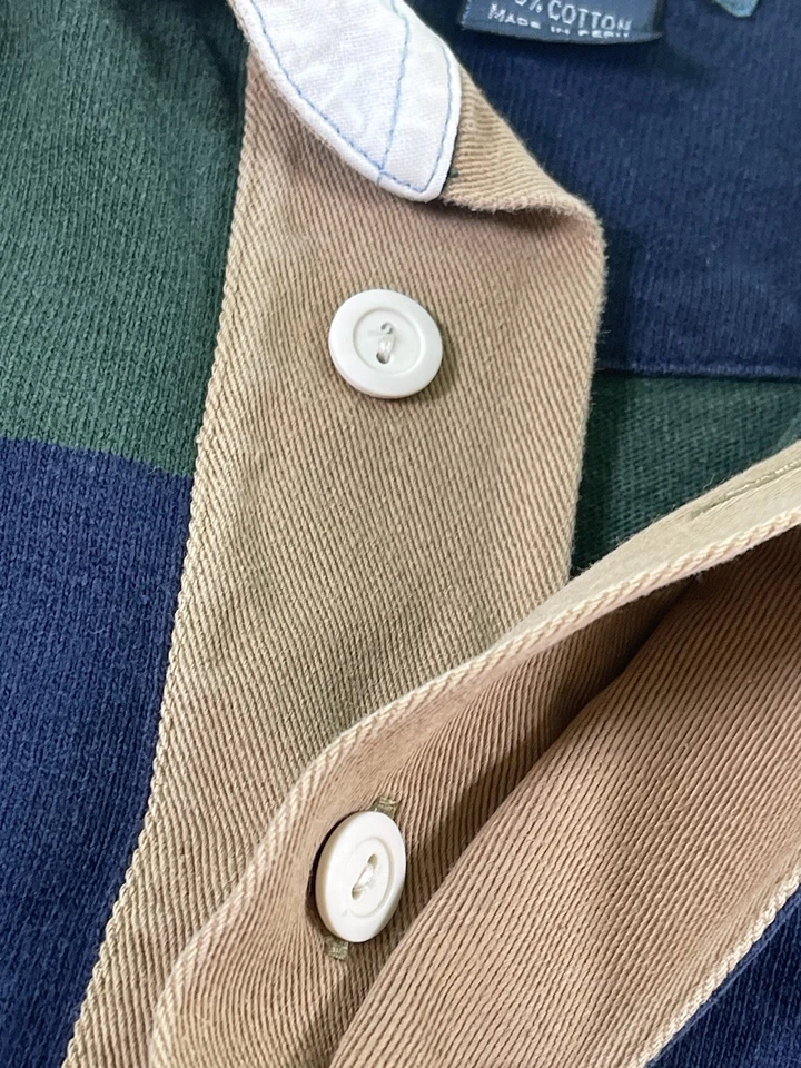 Camisa Henley De Colección Años 80 90 Woolrich Para Hombres Mediana Verde Azul Rayas Rugby Manga L Foto 4 de 4