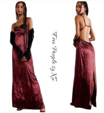 Free People Karlie Sleeveless Deep Red Velvet Open Back Elegant Maxi Dress Sz XS