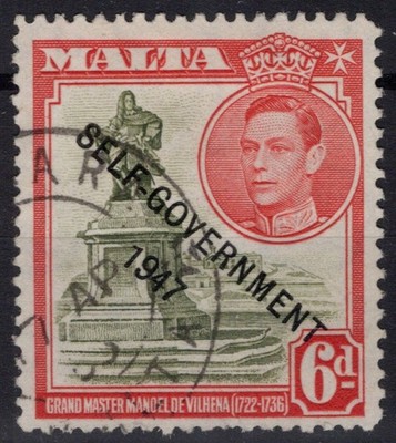 ENGLISCHE KOLONIEN MALTA 1948-53 GEORG VI SELF GOVERNMENT 6 D. N.242 US.