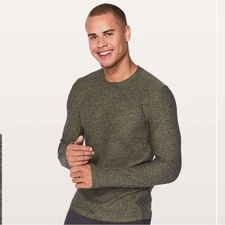 Lululemon Surge Warm Long Sleeve Heathered Utilitarian / Black Green Medium