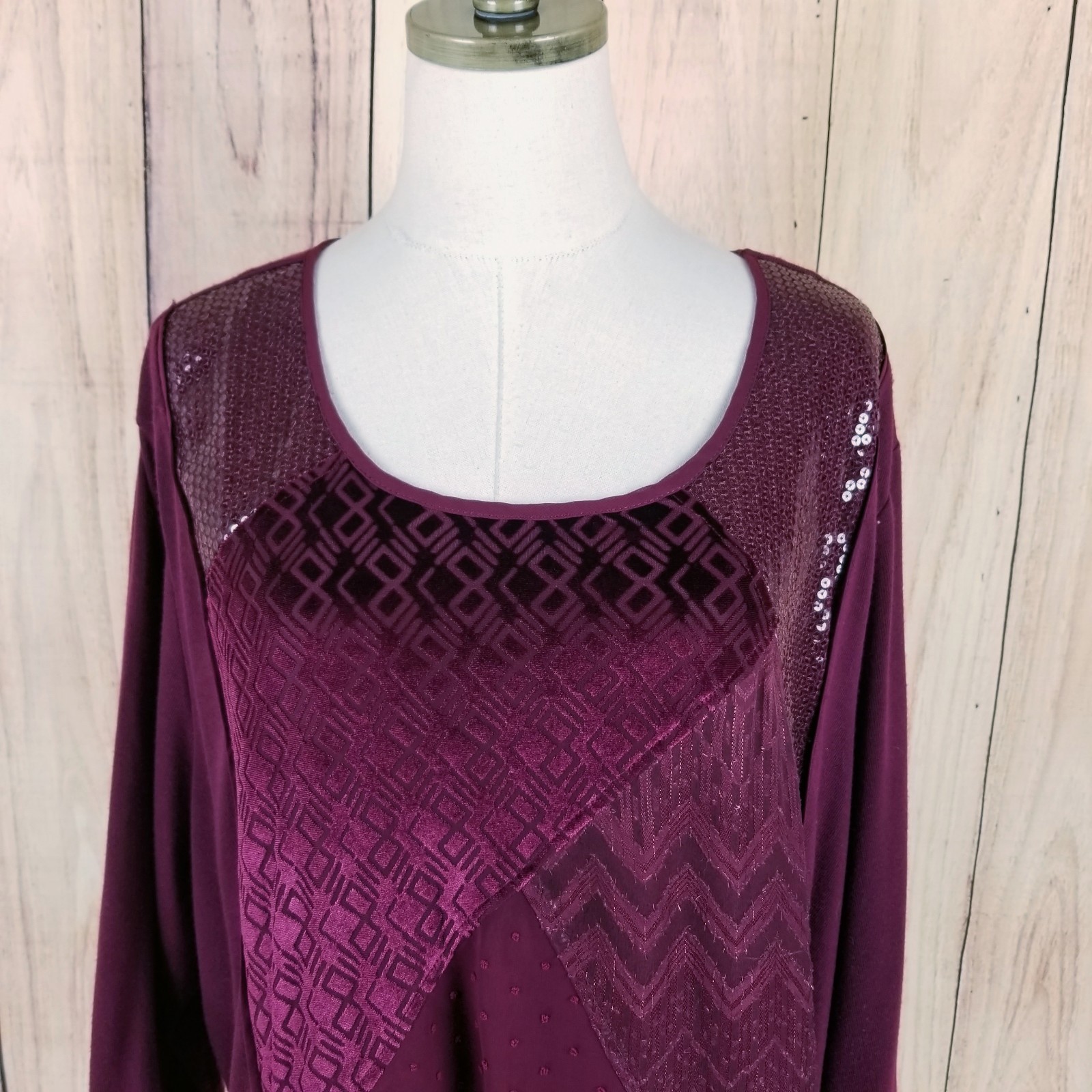 CATHERINES Maroon Patchwork Tunic Top Plus Size 3… - image 4