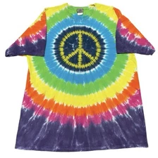 Liquid Blue Tag Peace Sign Hippie Tie Dye T-Shirt Colorful Y2k 2009 Size XXL
