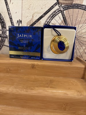 VINTAGE Jaipur Boucheron Paris Blue & Gold Lucite Solid Perfume Pendant New