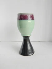CP Pottery Goblet/Bell Art Piece Pistachio Green Black Red Ceramic Glazed Signed