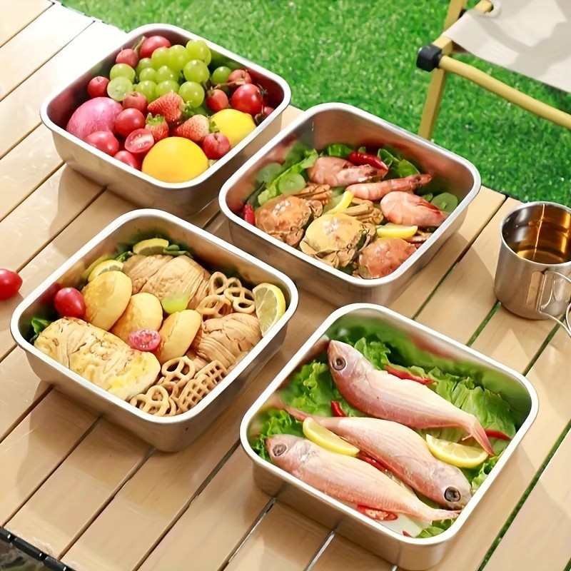 4-Piece Large Capacity Stainless Steel Lunch Box Set, Kitchen Storage Organizer