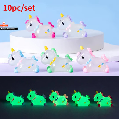 10 Stück Leuchtende Cartoon Einhorn Schreibtisch Deko, Miniatur Einhörner, Leuchten in der Nähe