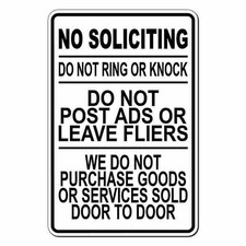 No Soliciting Do Not Ring Knock Disturb Leave Flyers Stop Sign / Decal Alarm