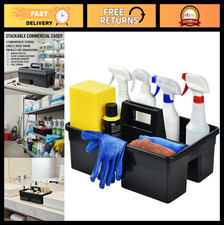 Large 3-Compartment Plastic Cleaning Caddy Basket - Stackable Tool Organizer wit