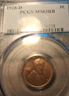 1928 D Lincoln Wheat PCGS MS63 RB