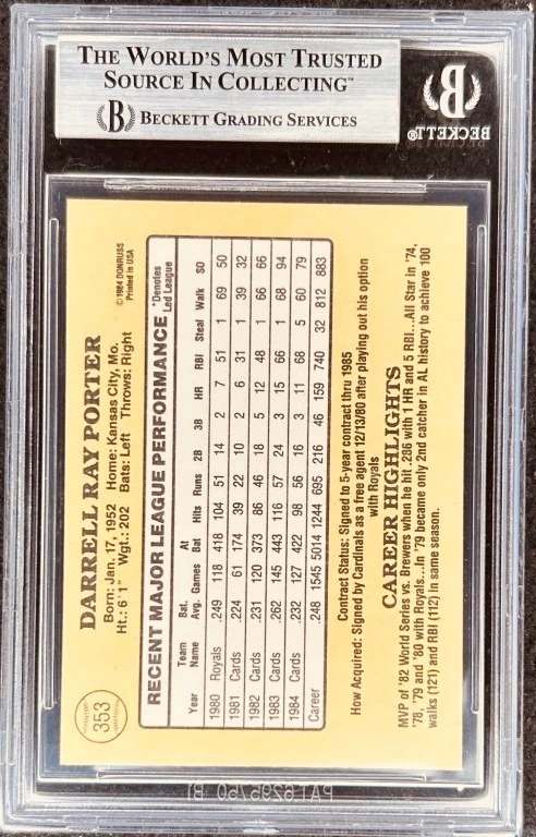 Darrell Porter autographed signed St. Louis Cardinals 1985 Donruss card BAS slab - Image 2 of 2