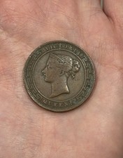 1890 Ceylon Queen Victoria Copper 5 Five Cents Coin