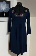 Boden Navy Blue Embellished 3D Floral Dress - UK 12 / US 8 - Viscose Jersey