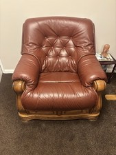 3 Seater Leather Sofa And Chair Reddy Brown In Colour In Wood Frame
