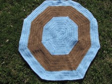 HANDMADE BLUE BROWN KNIT SWEATER BABY BLANKET PLAY MAT