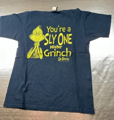 Dr Seuss T Shirt 2001 Size M Your A Sly One Mr Grinch  Navy Blue Short Sleeve