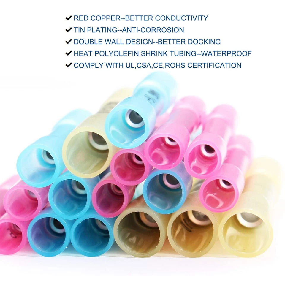 60/120PCS Heat Shrink Solder Seal Wire Connectors Butt Terminals Kit Waterproof - Image 4 of 4