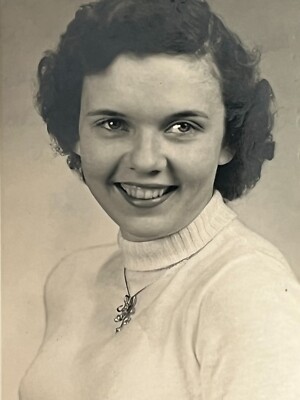 Pretty Teen Girl Vintage School Photo Nice Sweater Necklace Dark Hair 1950s