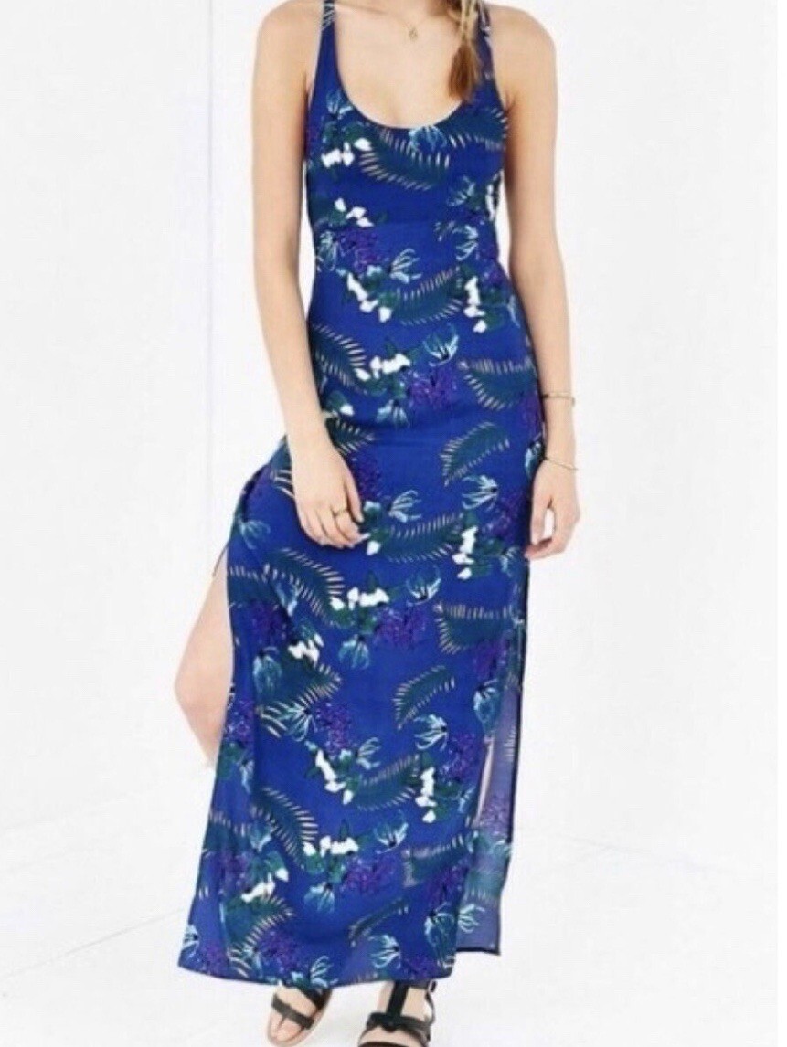 For Love & Lemons blue tropical palm print maxi dress size medium | eBay