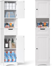 67" Tall White Bathroom Cabinet with 2 Doors Drawer, Adjustable Shelves