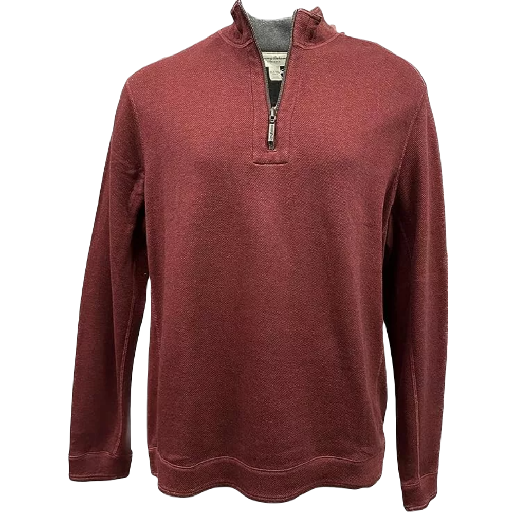Tommy Bahama 2XB Black Cherry Heather Flipshore Reversible Half Zip Sweater
