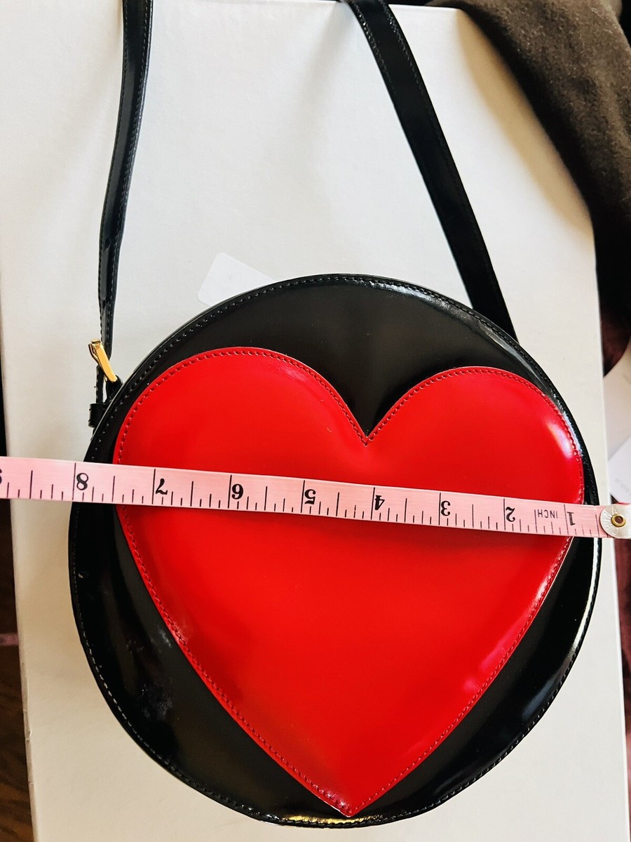 Rare Moschino Heart Redwall Crossbody Back Black Leather Vtg 90s