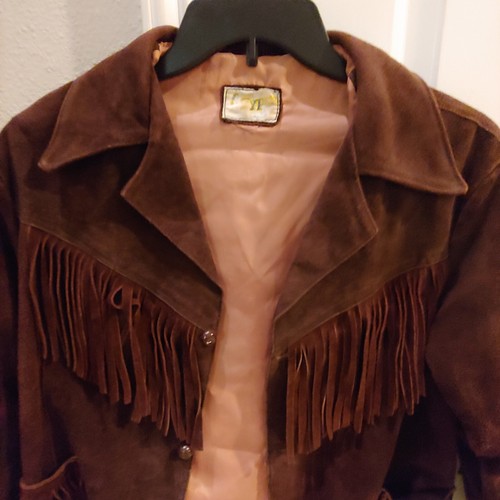 Vintage Pypsa Brown Suede Fringe button Front Jacket Size 36 Western Boho Hippie - Picture 7 of 15