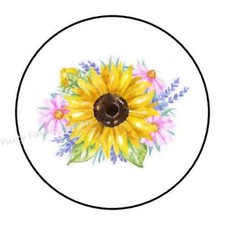 30 SUNFLOWER BOUQUET ENVELOPE SEALS LABELS PARTY FAVORS STICKERS 1.5" ROUND