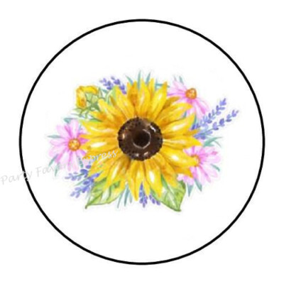 2cm 32xAufkleber Sticker Brief Post Sunflower Bouquet bunt Rund R1953