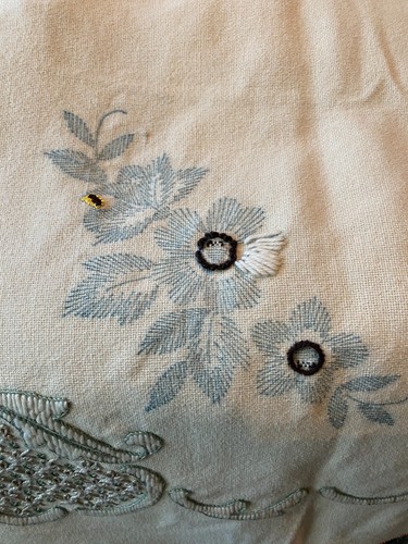 VTG Crewel, Embroidery, Needlepoint, Unfinished, Table Cloth 65” X 74” - Picture 7 of 11