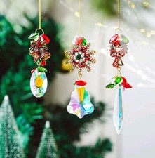 3 PCs Crystal Prism Ornaments Wreath Bells Hanging Sun Catchers Set, Brand New