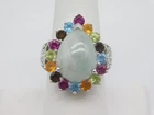 VINTAGE STERLING SILVER JADE CITRINE PERIDOT AQUAMARINE STONE RING SIZE 8