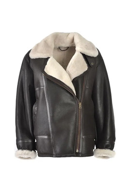 Women Sheepskin Fur Leather Jacket - Handmade Genuine B3 Bomber Aviator Shearlin
