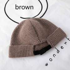 Unisex Knitted Hat Beanie Skullcap Sailor Cap Cuff Brimless Cotton Stretch Brown