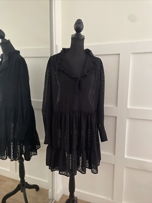 H&M Women's Dress SZ 10 Sheer With Overlay Detail Neck Tie