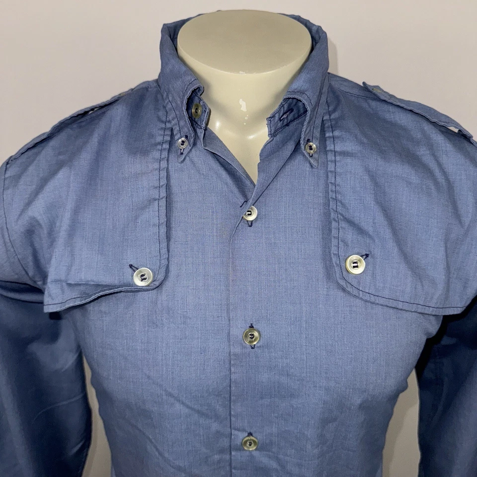 Camisa De Colección Sears Chambray Para Hombres Disco Cónica Nik MCM Twos Company Años 60 70 Mediana Foto 3 de 4