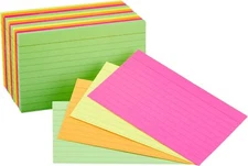 Amazon Basics Ruled Index Flash Cards 300 Count (Pack of 1), Assorted Neon 